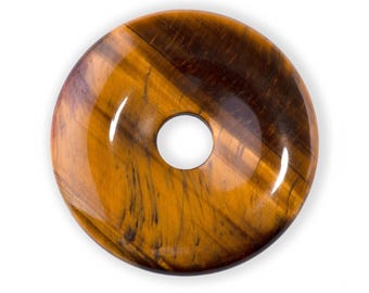 Tigers Eye- 40mm Gemstone Donut - Healing Crystal - Gemstone Pendant for Jewelry Making - Tiger Eye Necklace - Boho Necklace