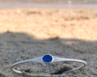 Cuff bracelet blue seaglass  | silver925 bracelet, minimal bracelet, contemporary bracelet