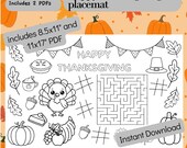 Happy Thanksgiving Coloring Placemat Printable | Instant Download