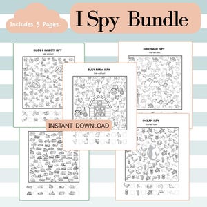 Pakiet do druku „I Spy” | Dinozaury, Farma, Robaki, Pojazdy, Ocean (Pobranie cyfrowe) | 5 stron
