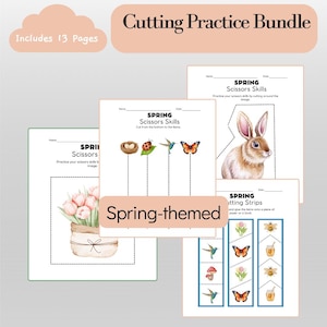 Spring Cutting Practice Worksheets | 13 Page PDF Printable | Digital Download