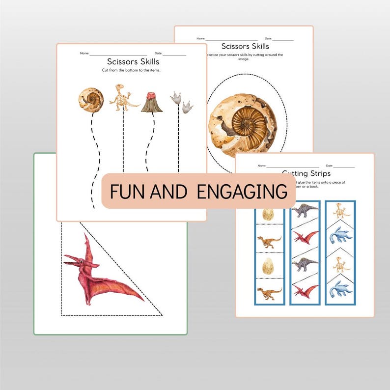 Dinosaur-themed Cutting Practice Worksheets | 12 Page PDF Printable ...