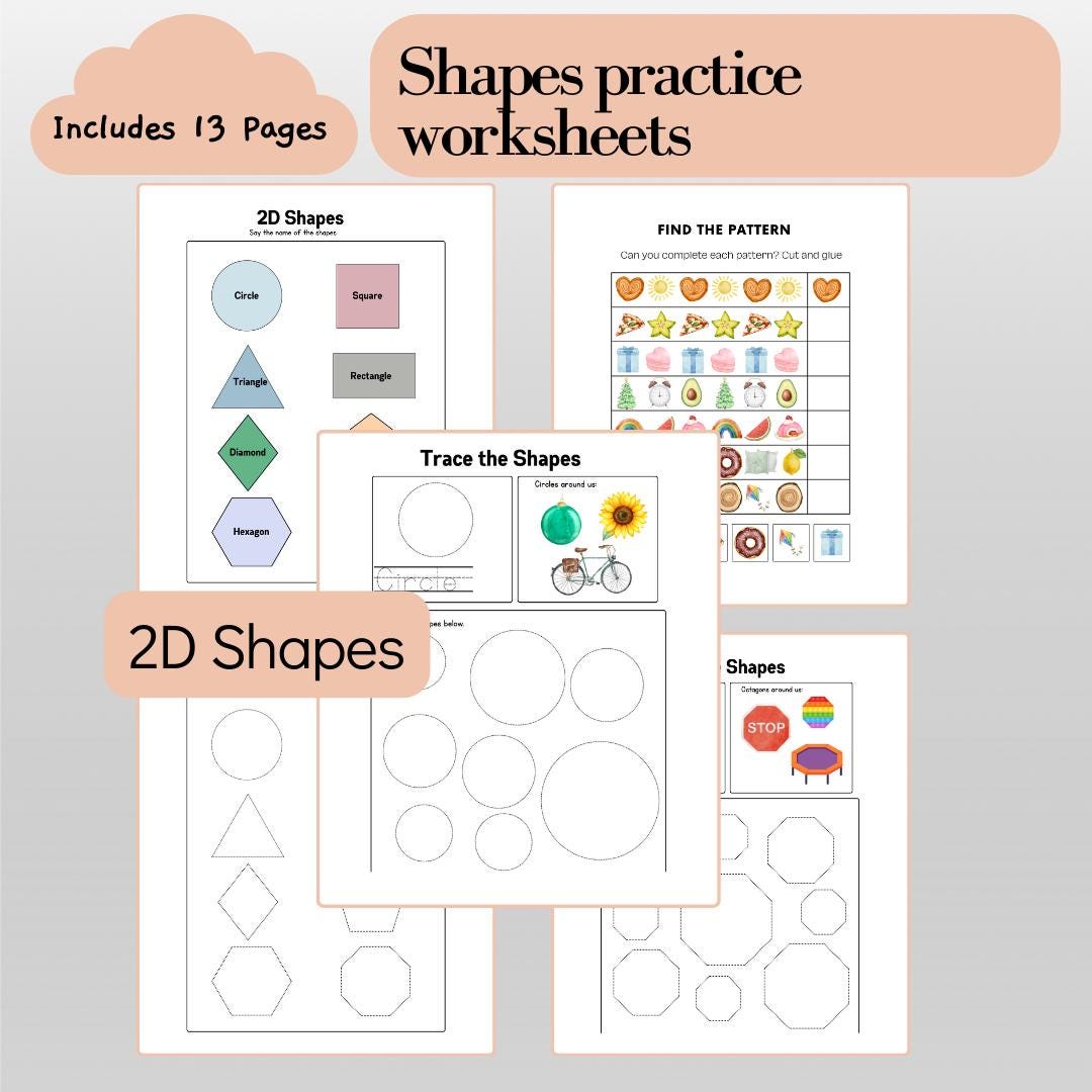 Shapes Practice Worksheets for Kids | Shape Tracing & Recognition ...