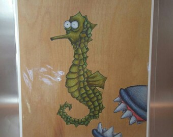 Lunch -print. Art print. Food art. Sea art. Seahorse art. Ocean. Funny art.