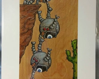 Robot Teamwork: Keys. Robot art. Art print.