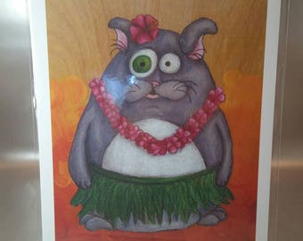 Hula Kitty -print. Art print. Cat art. Tropical art. Hawaiian art.