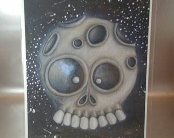 Man in the Moon -print. Art print. Skull art. Moon art. Space art. Black and white.