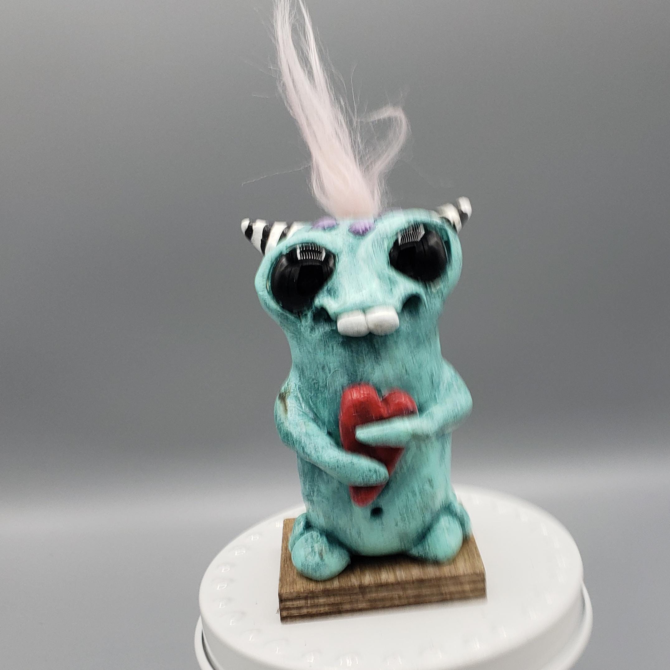 Valentine Monsters Holding Heart Sculpture Cute Handmade Art Toy