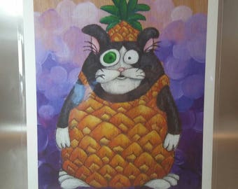 Sweet Piña -print. Art print. Cat art. Pineapple art. Tropical art.