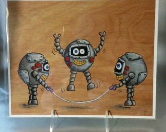 Robot Recess: Jump Rope. Robot art. Art print.