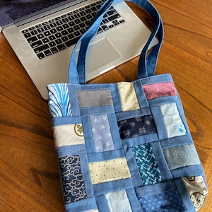 Handmade Tote.  Patchwork with denim and cotton fabrics.