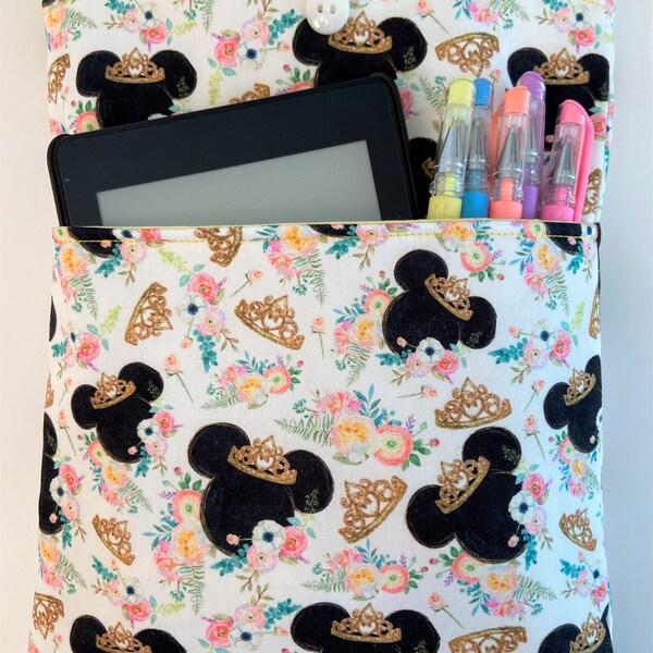 Minnie Mouse Book Sleeve - iPad Sleeve - Journal Sleeve - Padded Book Pouch - Travel organizer - Backpack organizer