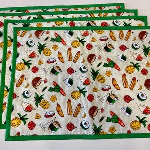 Handmade Placemats.  Set of 4. Cotton mats themed with Hawaiian foods.  Table décor - Quilted placemat - Table mat - Housewarming gift