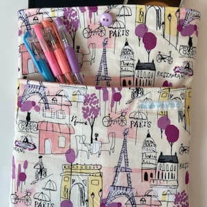 Book Sleeve.  Handmade - Paris book pouch - Book cover – Journal Sleeve - Padded Book Pouch - Travel organizer - Backpack organizer