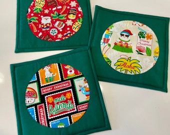 Hawaiian Christmas Potholders - Handmade quilted potholder set of 2 or 4 – Quilted – Trivet – Hot pad