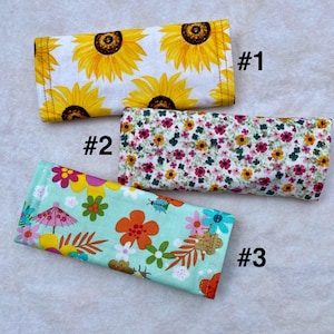 Luggage Tags.  Handmade luggage spotter with flower print.  Set of 2.  Fabric luggage handle wraps great for spotting your bag.