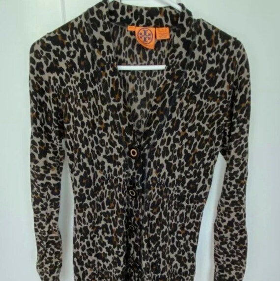 MadelineShoes Tory Burch 100% Wool Leopard Cardigan Sweater Size Small