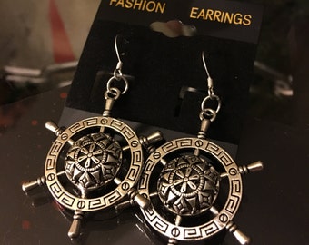 Silver Ship Compass Earrings