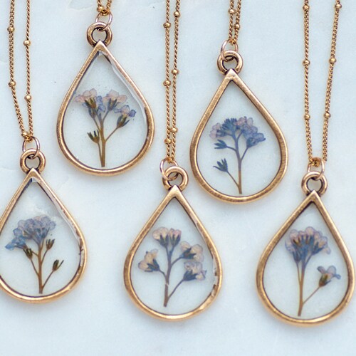Pressed Flower Jewelry Me Not Necklacepressed Flower Etsy