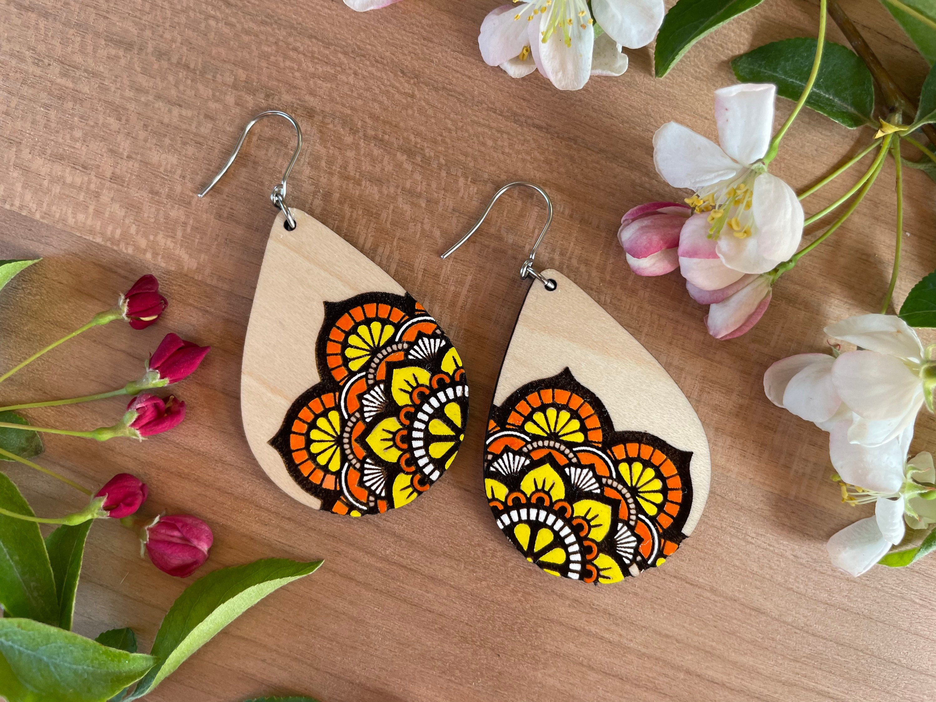 Buy Hand Painted Wooden Earrings, Dot Painted Earrings, Earring Pair,  Mandala Style, Handmade Jewelry, Unique Gift for Her Online in India - Etsy
