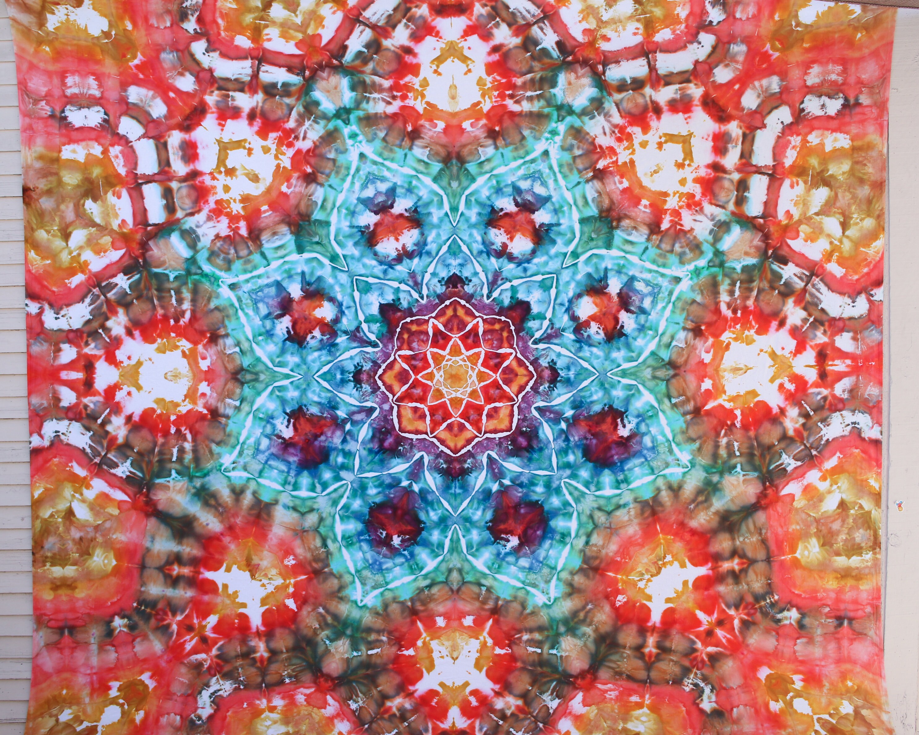 Large, Bright Tie Dye Mandala Tapestry