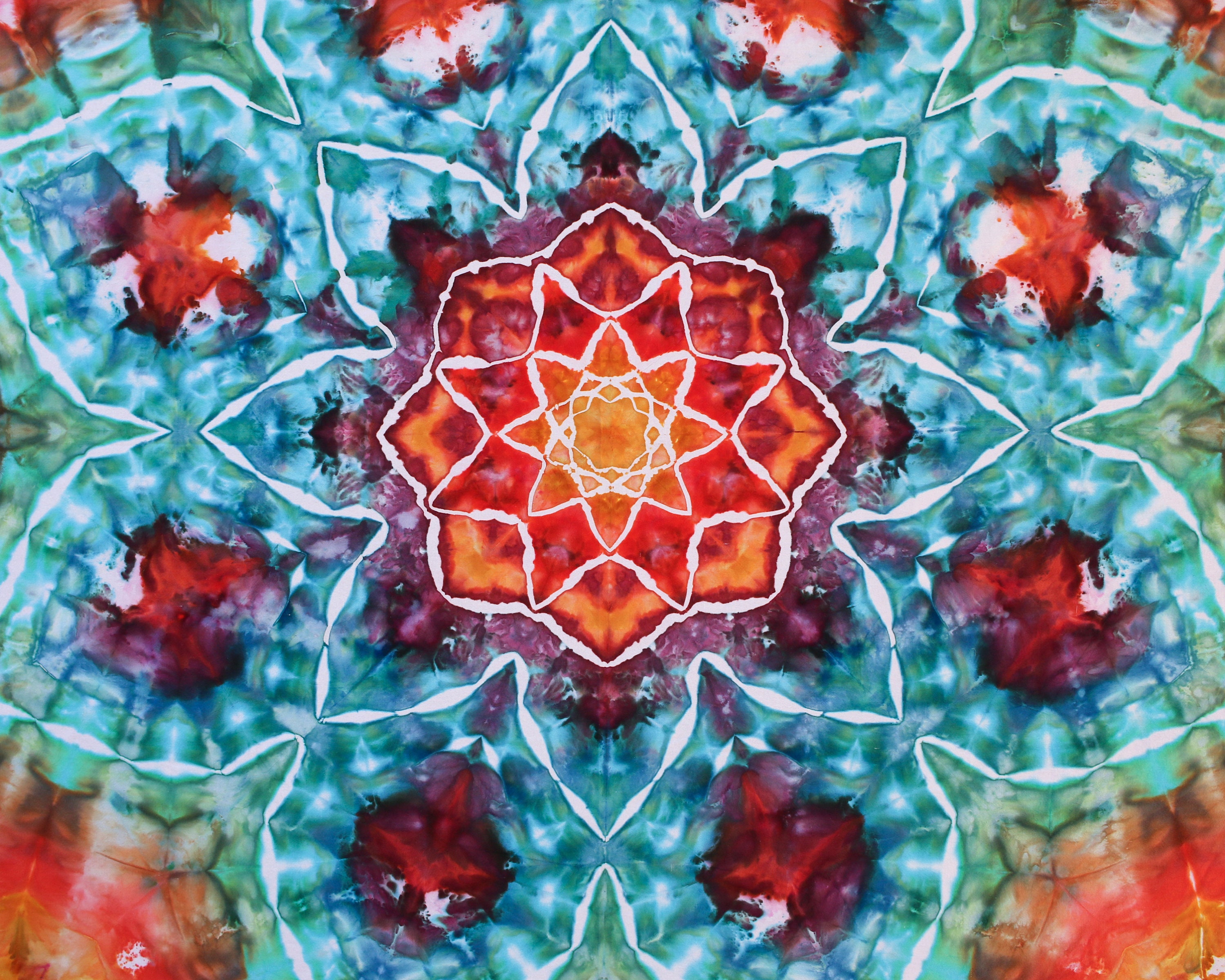 Large, Bright Tie Dye Mandala Tapestry