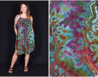 Large Ice Dyed Cotton Dress with Pockets