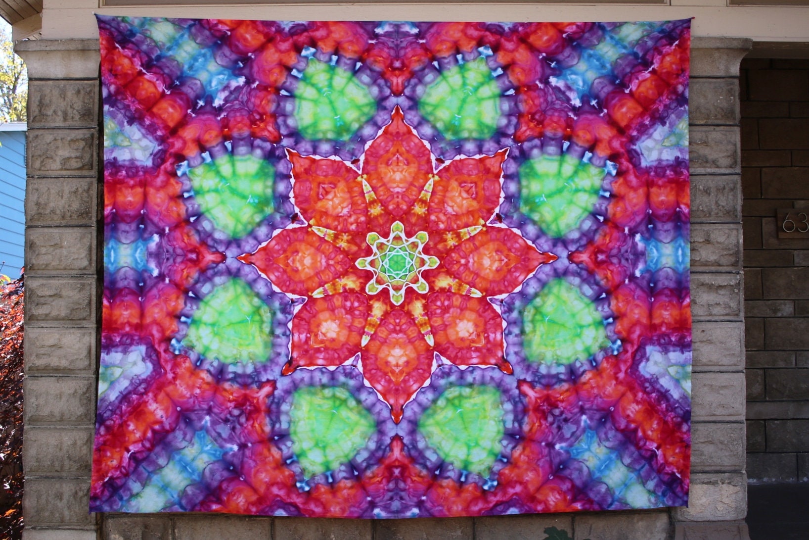 Large, Bright Tie Dye Mandala Tapestry