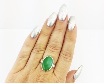 Gem Silica Chrysoprase Ring 925 Sterling Silver Green 7.33 Grams Size 7.75