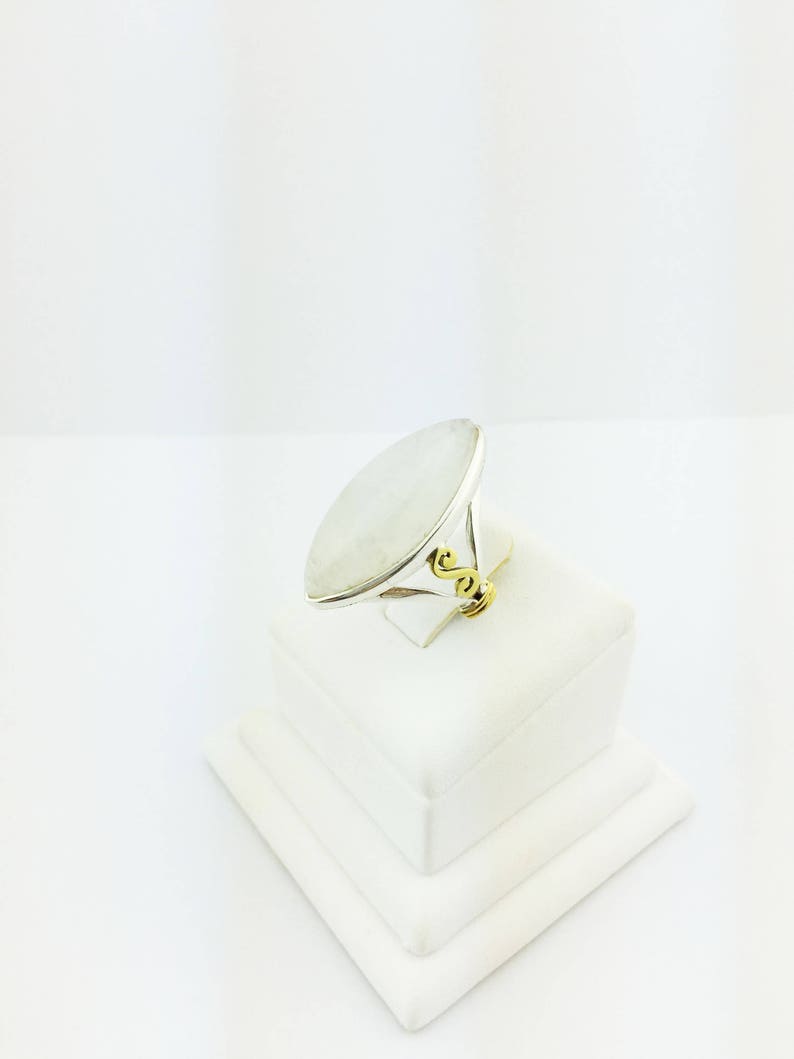 Rainbow Moonstone Marquise Cut Gold Plated Ring 925 Sterling Silver Opalescent 9.98 Grams Size 9