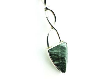 Seraphenite Pendant 925 Sterling Silver Dark Green 10.39 Grams