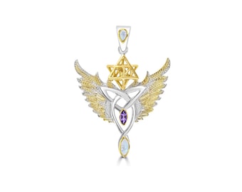 Spiritual Seeker Unity Talisman Pendant, Amethyst & Rainbow Moonstone, 925 Sterling Silver and 24 kt Gold Plate - Crystal Alchemy ®