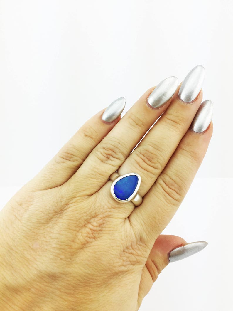 Australian Dark Blue Opal Ring Dark Blue 925 Sterling Silver 8.82 Grams Size 7.5