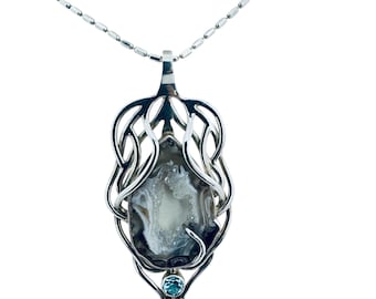 Agate and Topaz Pendant set in 925 Sterling Silver, Light Brown, White & Blue