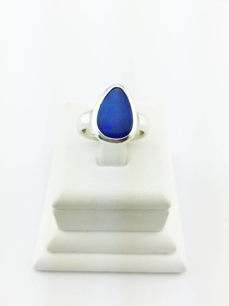 Australian Dark Blue Opal Ring Dark Blue 925 Sterling Silver 8.82 Grams Size 7.5