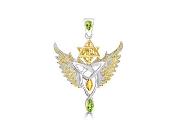 Cosmic Manifestor Unity Talisman Pendant, Citrine & Peridot, 925 Sterling Silver and 24 kt Gold Plate - Crystal Alchemy ®