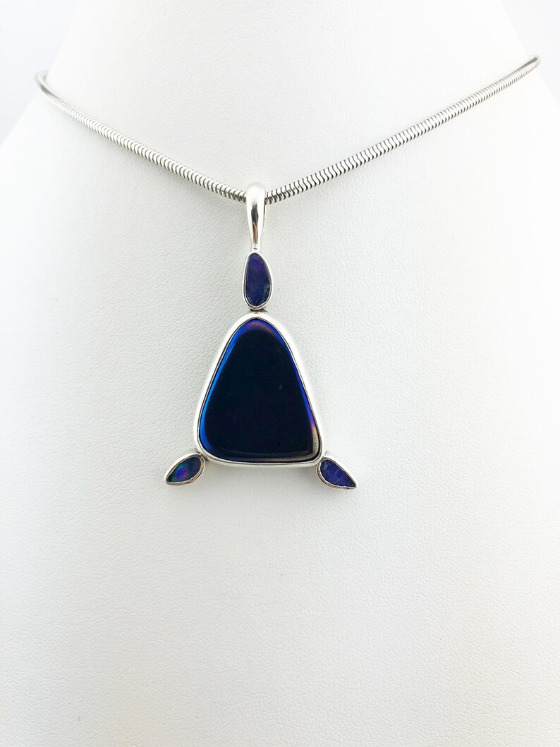 Cobalt Blue Flame Quartz And Australian Fire Opal Pendant 925 Sterling Silver Dark Blue /& Red 7.85 Grams