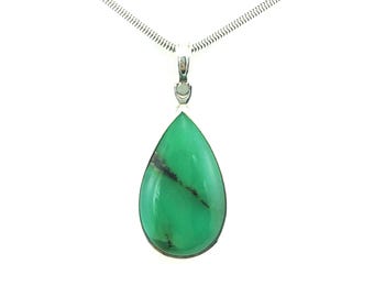 Gem Silica Chrysoprase Pendant 925 Sterling Silver Green 11.16 Grams