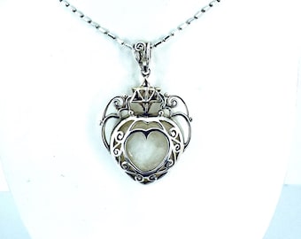 Azeztulite Sacred Heart, Merkabah & Golden Mean Pendant Set In Sterling Silver, White 22.2 Grams