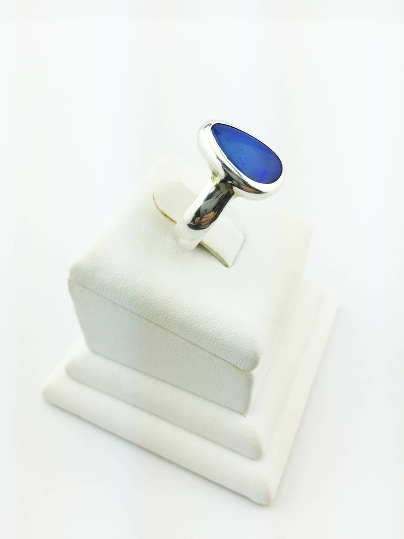 Australian Dark Blue Opal Ring Dark Blue 925 Sterling Silver 8.82 Grams Size 7.5
