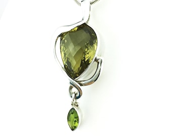 Lemon Quartz & Peridot Pendant 925 Sterling Silver Lemon and Lime Green 24.78 Grams