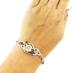 Citrine, Pink and Green Tourmaline, Rose and Smoky Quartz Bracelet 925 Sterling Silver 15.48 Grams