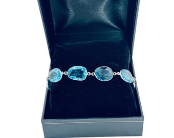 Blue Topaz Bracelet set in 925 Sterling Silver 14.74 Grams