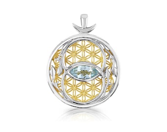 Blue Topaz Harmonic Union Talisman, 925 Sterling Silver and 24 kt Gold Plate - Small - Crystal Alchemy ®