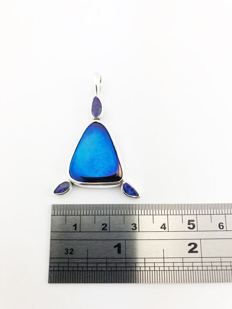 Cobalt Blue Flame Quartz And Australian Fire Opal Pendant 925 Sterling Silver Dark Blue /& Red 7.85 Grams