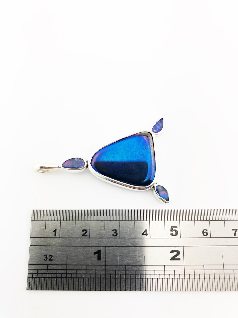 Cobalt Blue Flame Quartz And Australian Fire Opal Pendant 925 Sterling Silver Dark Blue /& Red 7.85 Grams