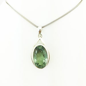 Green Amethyst Oval Pendant Sterling Silver 925 Green 13.65 Grams