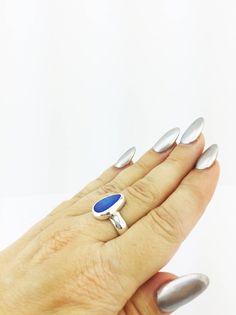 Australian Dark Blue Opal Ring Dark Blue 925 Sterling Silver 8.82 Grams Size 7.5