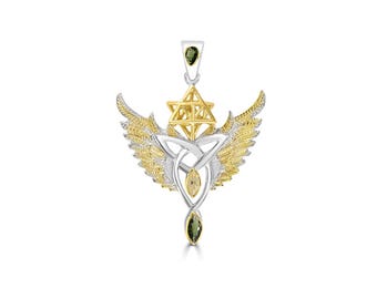 Starborne Unity Talisman Pendant, Moldavite & Libyan Desert Glass, 925 Sterling Silver and 24 kt Gold Plate - Crystal Alchemy ®
