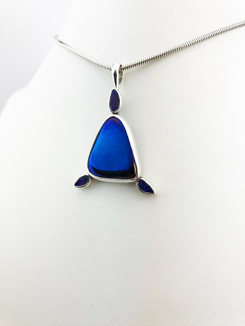 Cobalt Blue Flame Quartz And Australian Fire Opal Pendant 925 Sterling Silver Dark Blue /& Red 7.85 Grams